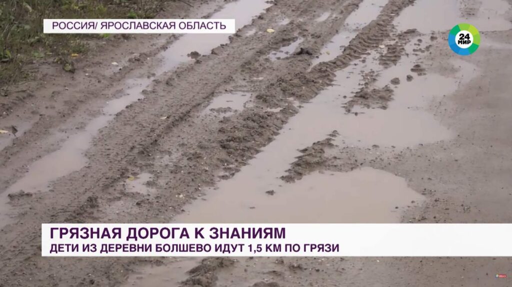 Дети из деревни под Ярославлем добираются до школы 1,5 километра по грязи