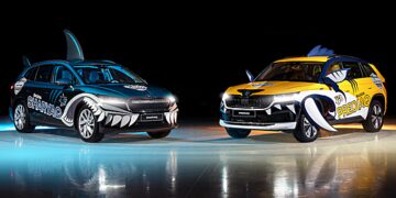 Skoda представила кроссоверы-маскоты с клыками и плавниками