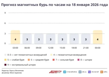 Прогноз магнитных бурь по часам на 18 января 2026 года. Инфографика