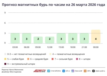 Прогноз магнитных бурь по часам на 26 марта 2026 года. Инфографика